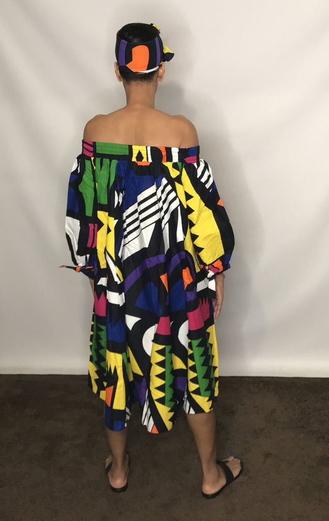 off shoulder dress african print Women's Short Sleeve African-Stars Do you want to turn heads and break fashion norms this season Akua African print off-shoulder midi