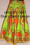 African Print Dashiki Maxi Skirt Lime