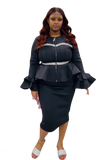 Serafina 4212 black bell sleeve skirt suit