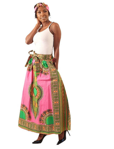 African Print Dashiki Panel Maxi Skirt