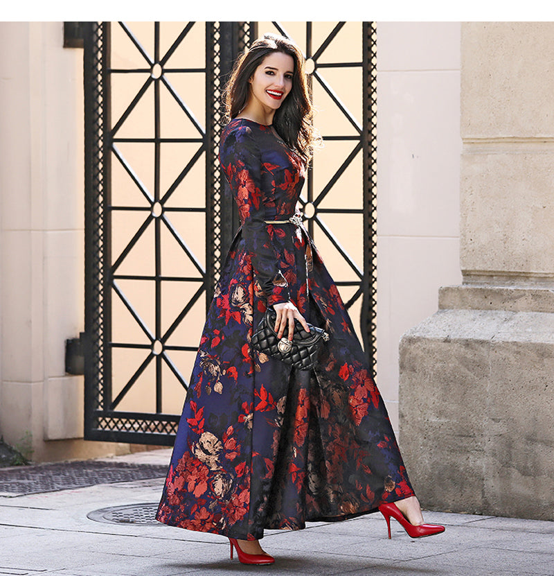jacquard long dress Floral Jacquard Maxi Dress Blue Multi / 6