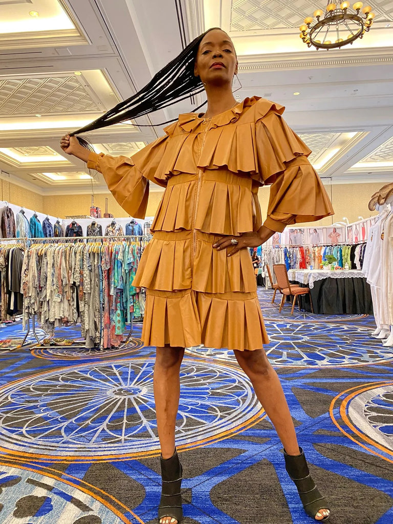 Faux Leather Tiered Dress Faux Leather Tiered Dress